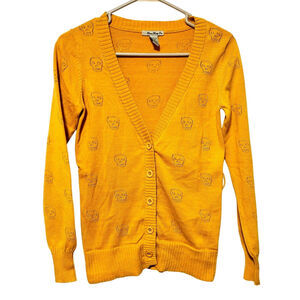 Forever 21 Skull Cardigan Women's Size M Y2K Vintage Yellow Grunge Edgy Casual